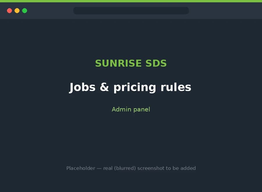 Admin panel for jobs and pricing rules
