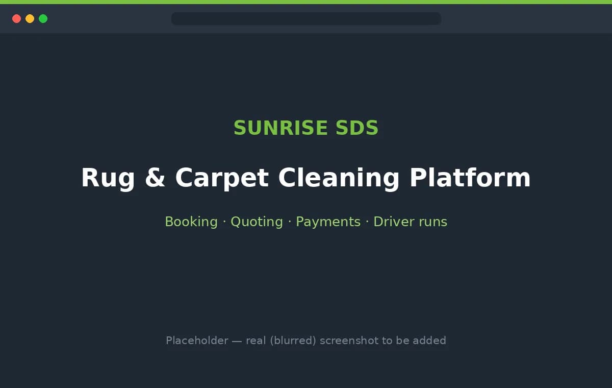 Rug and carpet cleaning platform — booking, quoting, payments and driver runs in one admin app