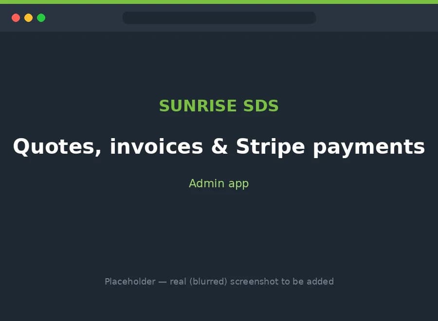 Admin screen showing a quote converted to an invoice with a Stripe card payment
