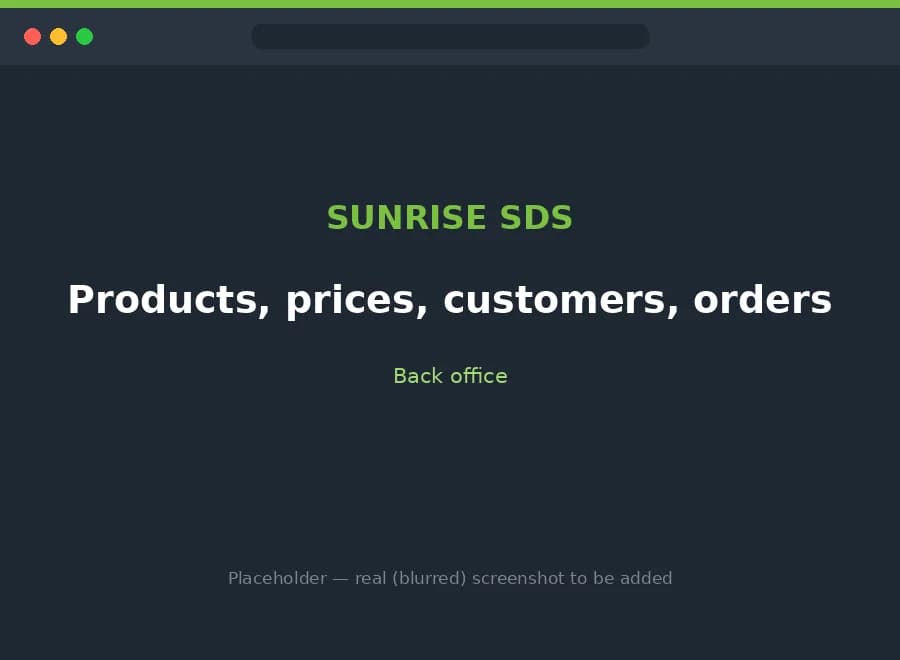 Owner back office for products, prices, customers and orders